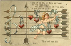 Cupid hanging Hearts on Musical Staff Postcard