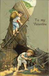 Boys digging in gold mine Postcard