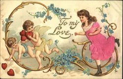 Woman Chasing Cupids Postcard