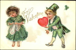 Boy handing girl a red heart valentine Postcard