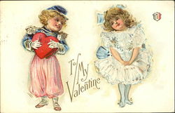 Girl and boy in loving stare Postcard