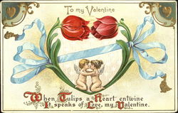 Heart of tulips with cupid couple Heart of tulips with cupid couple