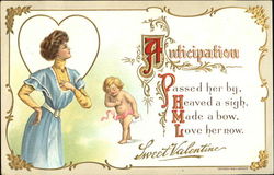 Woman in Blue Dress with Bowing Cupid Woman in Blue Dress with Bowing Cupid