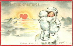 Two children dressed as escmo hugging Postcard