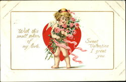 Girl cupid holding pink roses Postcard