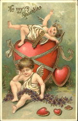 Two Little Cupids and a Large Red Heart Postcard
