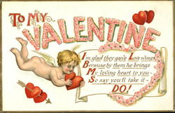 Cupid with Scroll and Flowered Heart Postcard