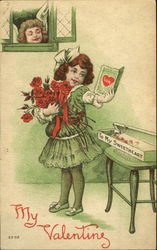 Little Girl WIth Roses Postcard