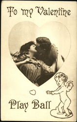 Female baseball player kissing a man Female baseball player kissing a man