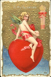 Cupid Sitting on a Heart Postcard Postcard