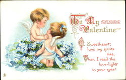 Two Angels Sitting in Flowers Fantasy Postcard Postcard