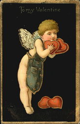 A Cupid Holding Red Hearts Postcard