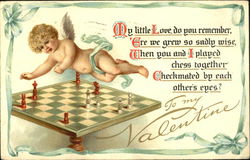 Cupid playing chess Postcard