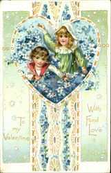 Boy and Girl in Field of Flowers Postcard
