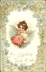 Little Cupid Holding a Pink Bouquet Postcard