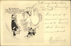 Santa with a pierced heart looks at woman with Cupid watching Santa with a pierced heart looks at woman with Cupid watching