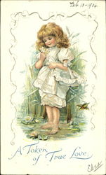 Girl Holding a Lily Pad Flower Postcard