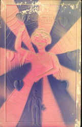 Embossed Woman and Man over Pink and Blue Sections Embossed Woman and Man over Pink and Blue Sections