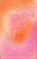 Pink and Orange Card WIth a Cupid Centered in a Heart Postcard Postcard