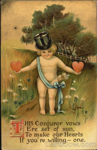 Little Cupid Holding Two Hearts