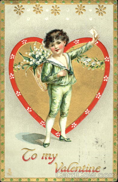 Boy With Basket of Flowers on His Back Children