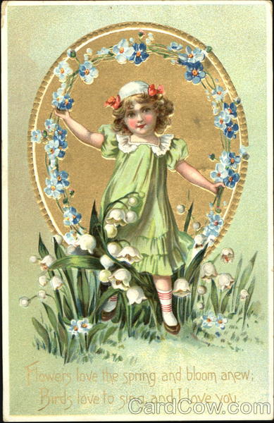 Girl Stepping From Flower-Framed Circle Children