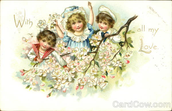 Three Children Surrounded by Flowers