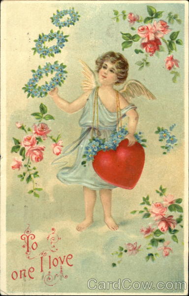 Cherub carrying heart and flowers Cupid