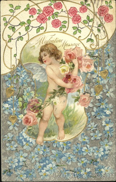 Girl cherub with armload of roses Cupid