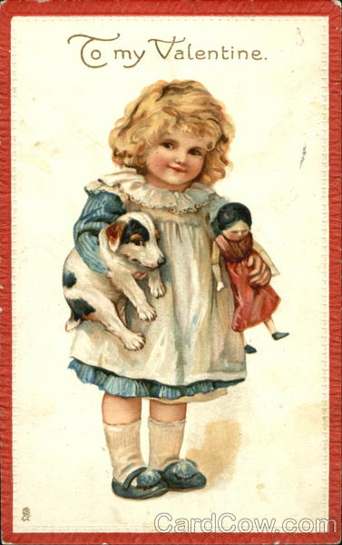 Girl holding doll and puppu Children