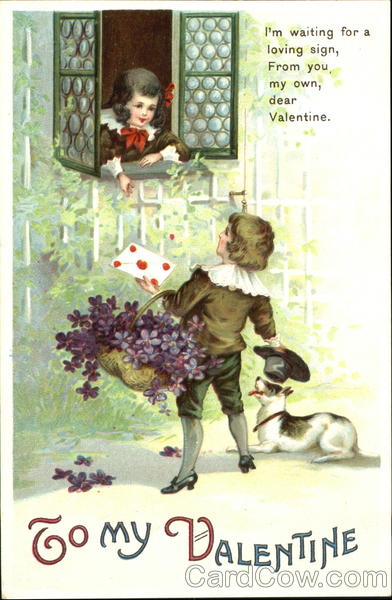 Boy Giving Flowers and Letter to Girl Children