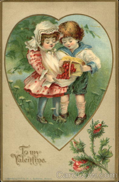 Children and berry basket in heart