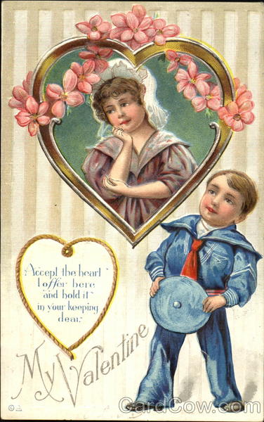 Sailor Boy Looking at Girl in Heart-Shaped Frame Children