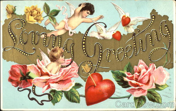 Angel with birds and hearts