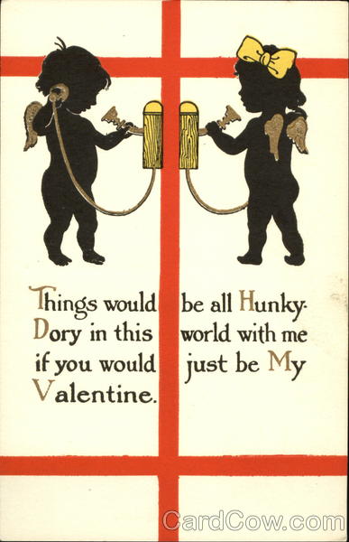 Silhlouetted Cupids Talking to Each Other on the Telephon