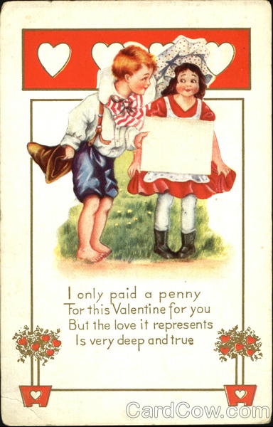 Boy handing girl envelope Children