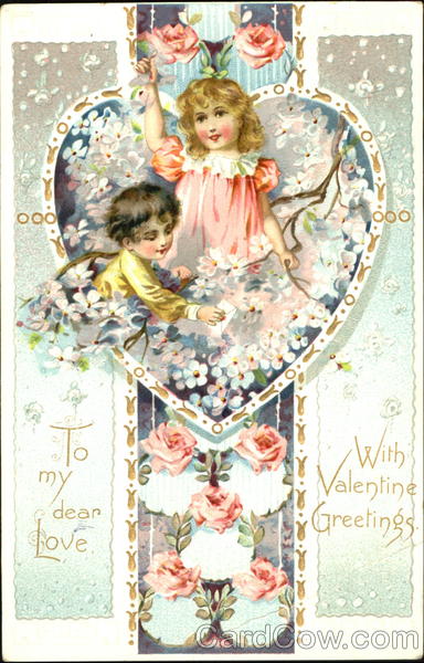 Children with Pink and White Flowers
