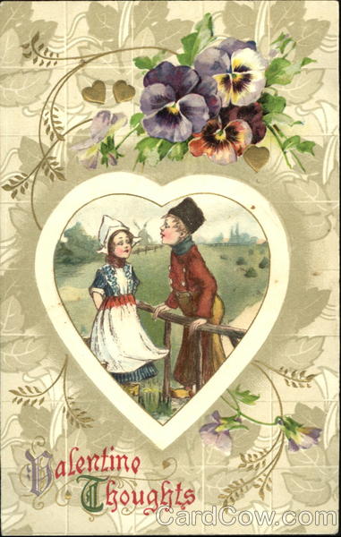 Dutch girl and boy in white heart, pansies Children