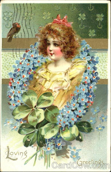 Little Girl and a Garland of Blue Flowers Children