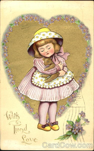 Cartoon of a girl holding a lamb doll Children