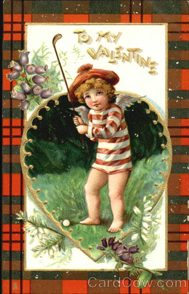 Golfing cupid with plaid frame