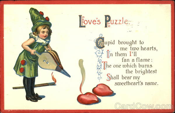 Little girl extinguishing burning heart Children