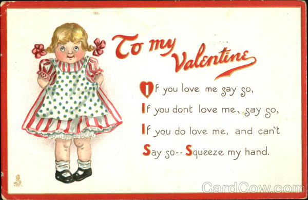 Girl in red striped dress, green dotted apron, pigtails