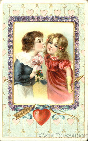 A boy kissing a girl Children