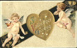 Two Cupids and a Golden Heart Postcard Postcard