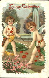 Cupids Playing in Garden Postcard