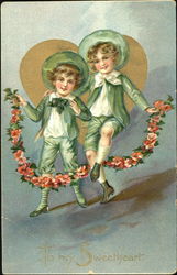 Children Playing with Garland Postcard