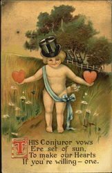 Little Cupid Holding Two Hearts Postcard