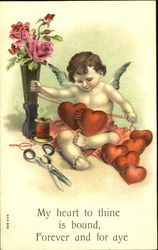 Cupid Stringing Hearts Together Postcard