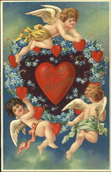 Cupids Holding Heart-Filled Garland Postcard Postcard